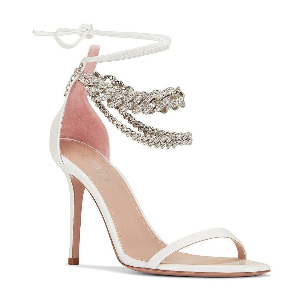 GEDEBE Kris Chain Anklet Sandals Patent Leather Heels Bridal Wedding Sz 10